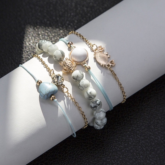 5-piece 'Sea Life' Marble Turquoise Bracelet Set - Picture 6 of 8